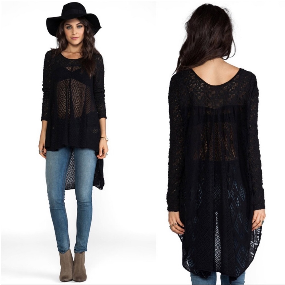 Free people black lace tunic hi low top